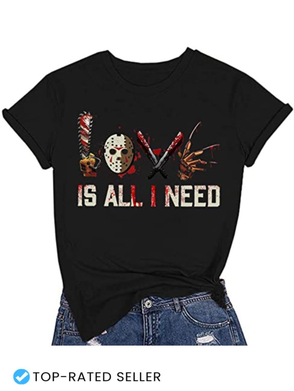Love is All I Need Halloween Squad Shirt Women Novelty Horror Movies Tee Scary